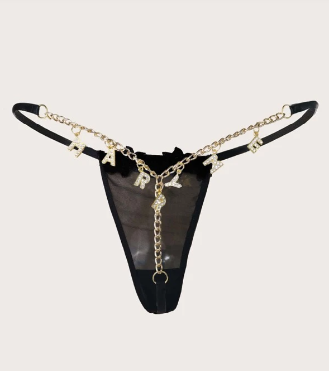 Rhinestone Bling Letter Decor Mesh Panty