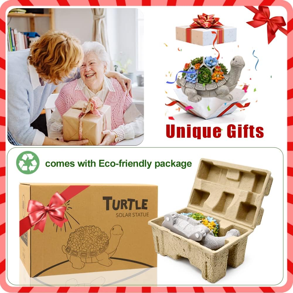 Solar Garden Outdoor Statues Turtle with Succulent and 7 LED Lights