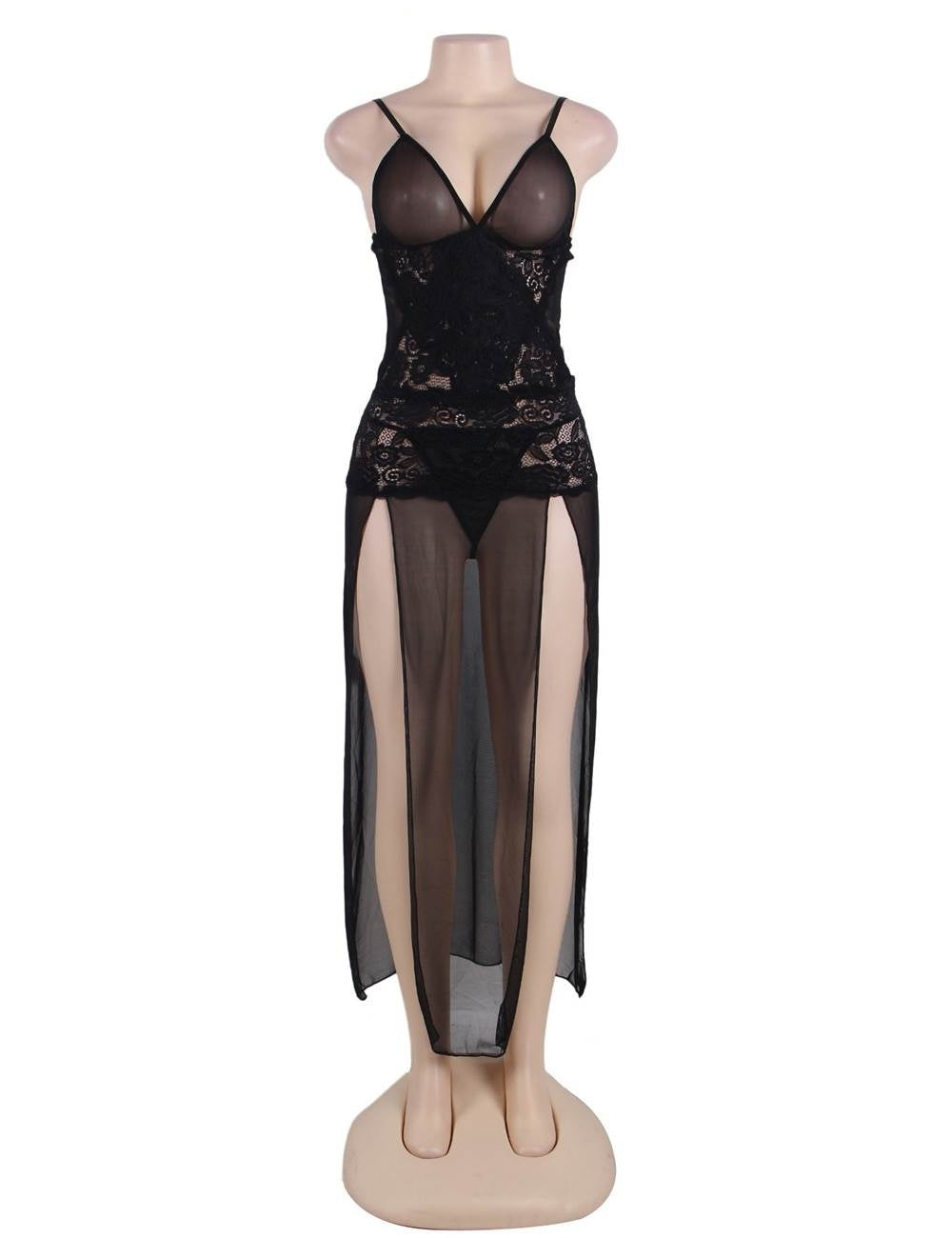 Plus Lovely Spin Long Night Gown Lace Lingerie Set