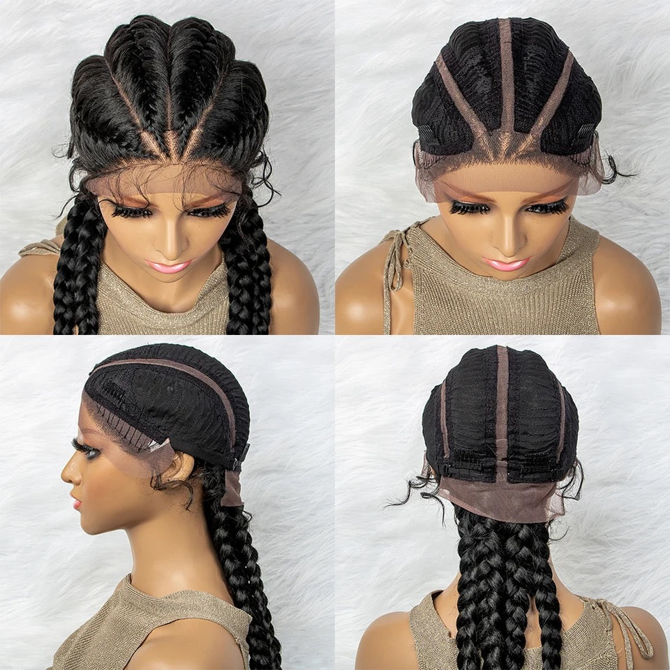 Jumbo Cornrow Braided Wigs 360 Swiss Lace Front Wig Double Dutch Braid