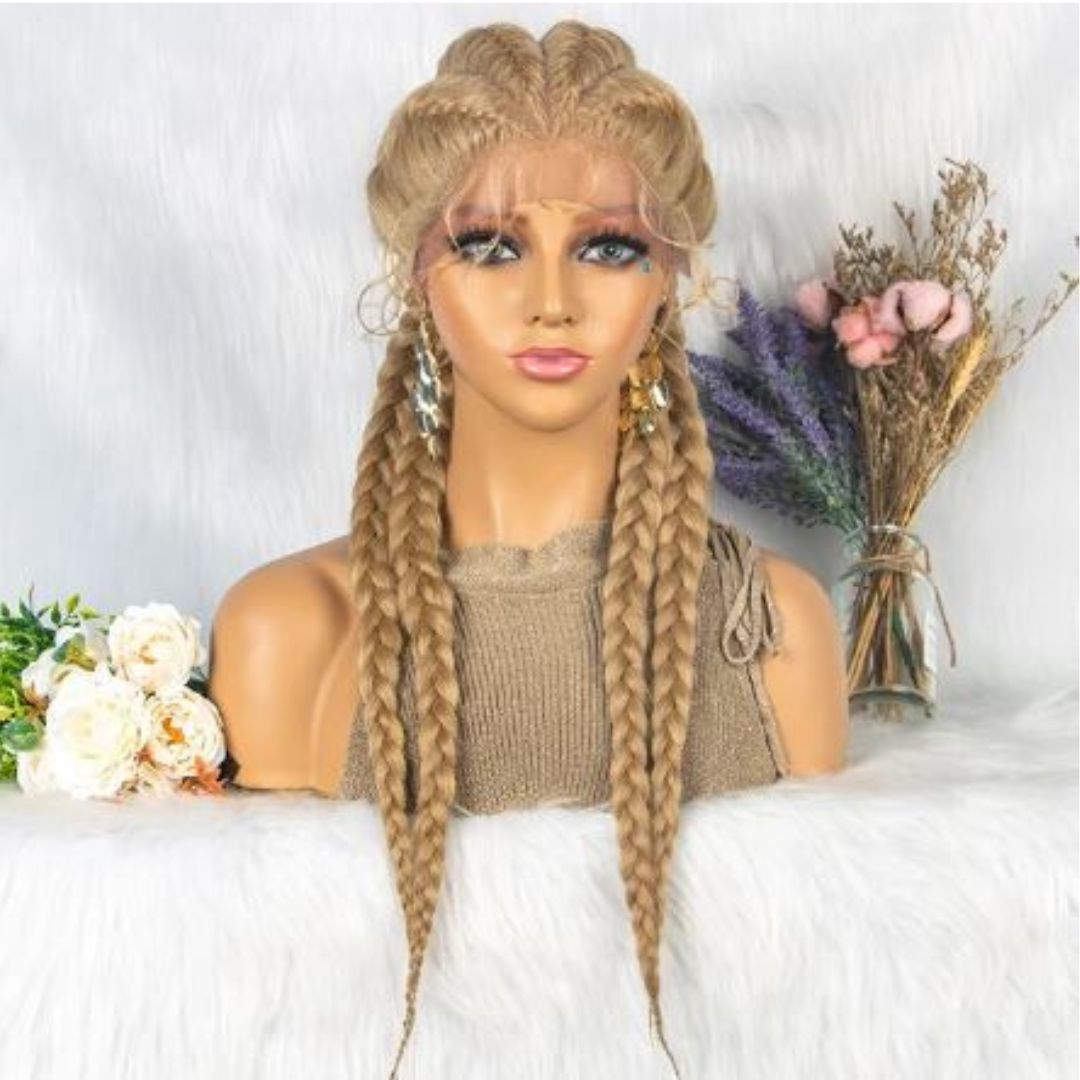 Jumbo Cornrow Braided Wigs 360 Swiss Lace Front Wig Double Dutch Braid