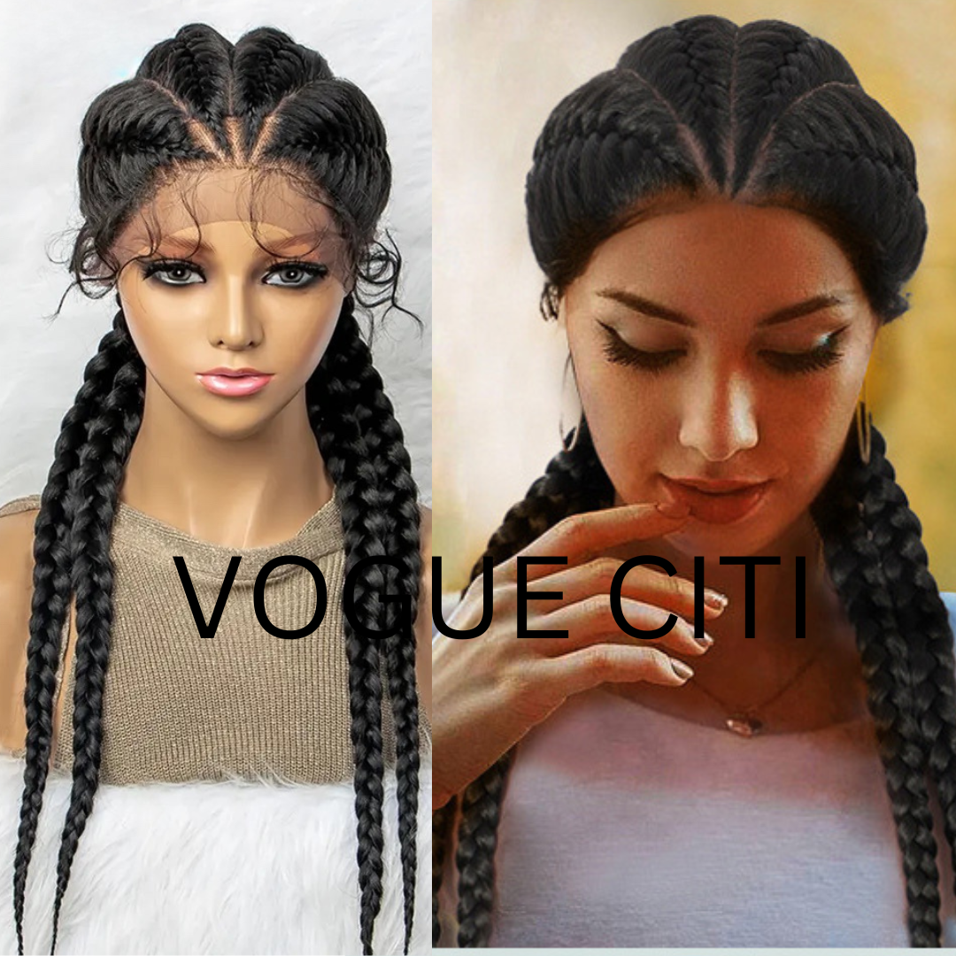 Jumbo Cornrow Braided Wigs 360 Swiss Lace Front Wig Double Dutch Braid