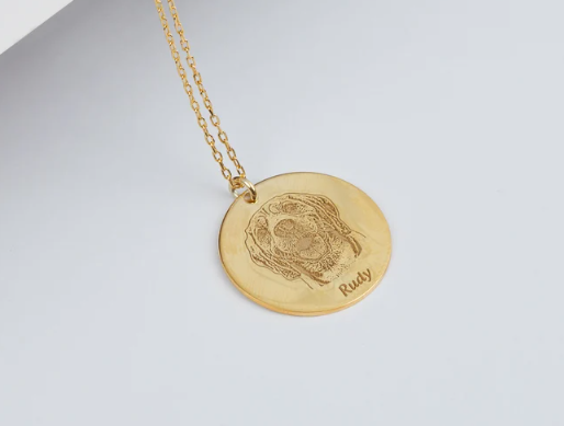 Sterling Silver Pet Memorial Necklace - Engraved Dog Portrait Pendant