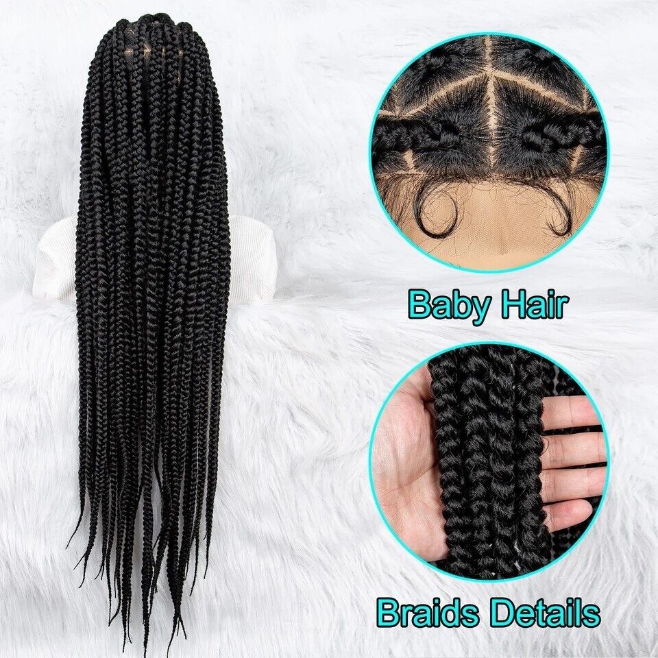 Jumbo Knotless Box Braids for Black Women Synthetic Lace Front Large Braided Wig