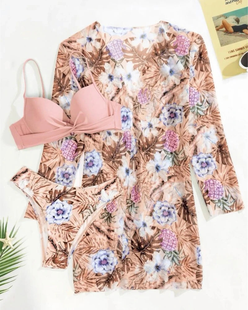 Vogue Floral Twist 3PCS Cover Up Swimwear