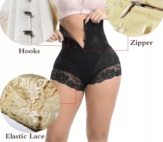 Lace Body Slimmer Shaper Zipper Waist Trainer Double Control Shapewear