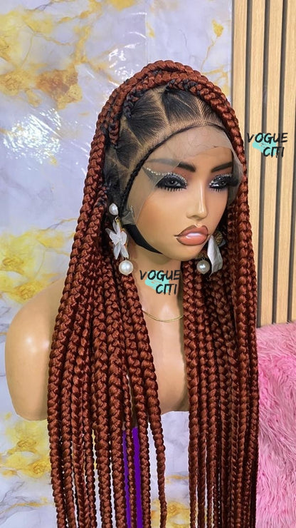 Braided wig,Knotless big braids, chunky box braids, beads, butt length braids, full lace wig for black women, custom made wig color black.