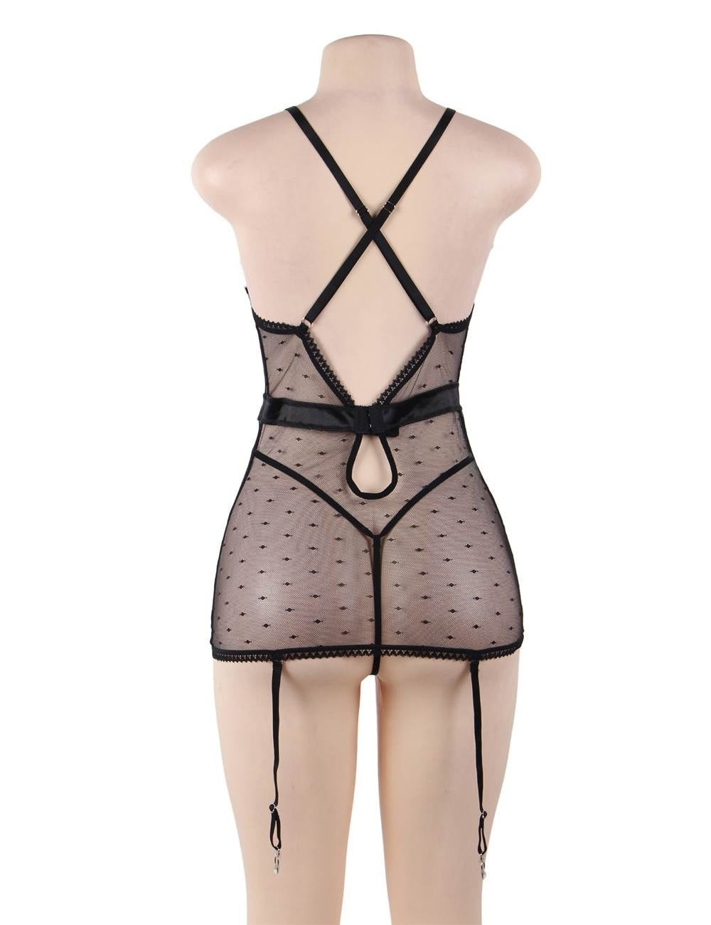 Plus Bring Back the Heat See-through Mesh Lace Lingerie Set