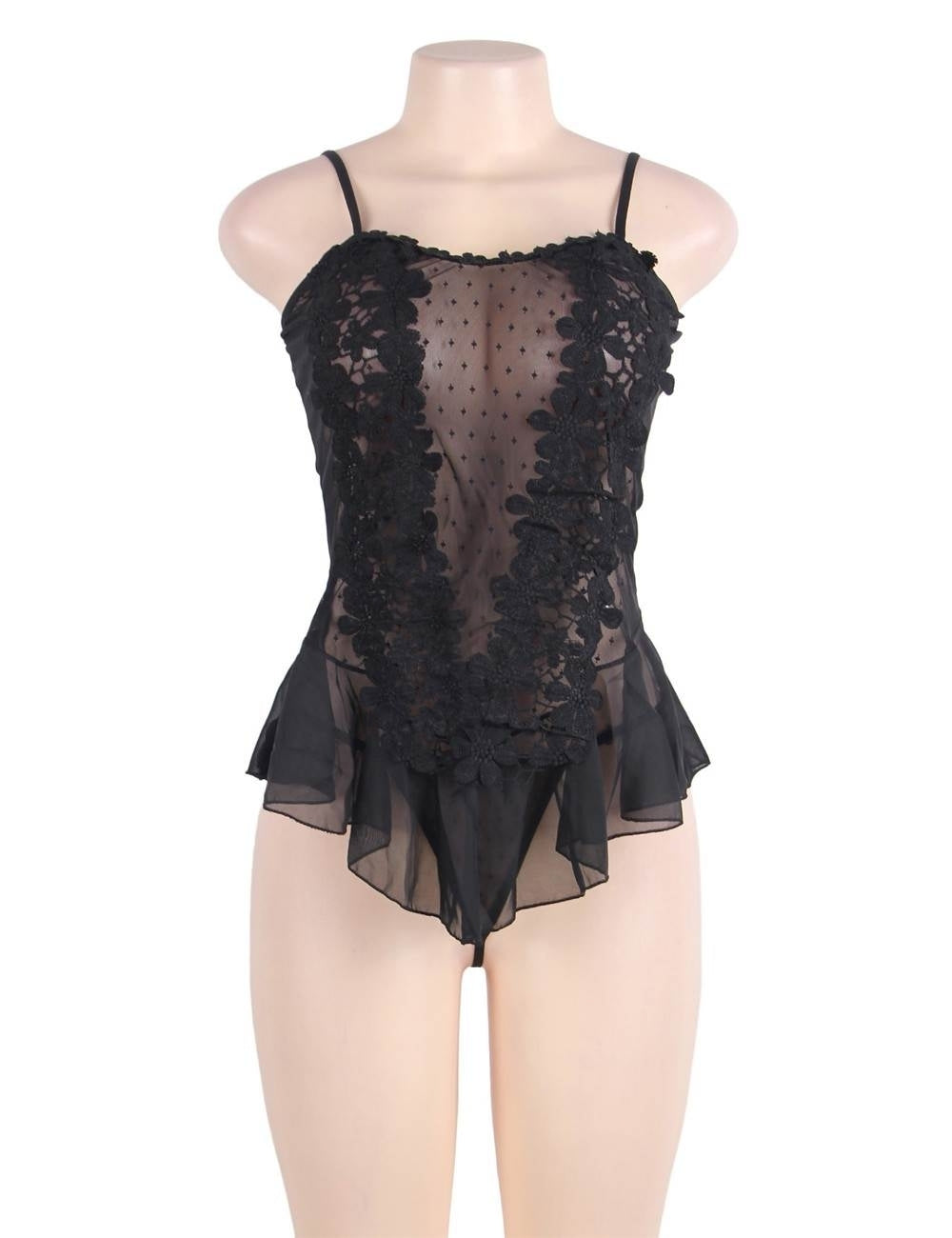 Plus Second Act Lace Babydoll with G-String Lingerie Set