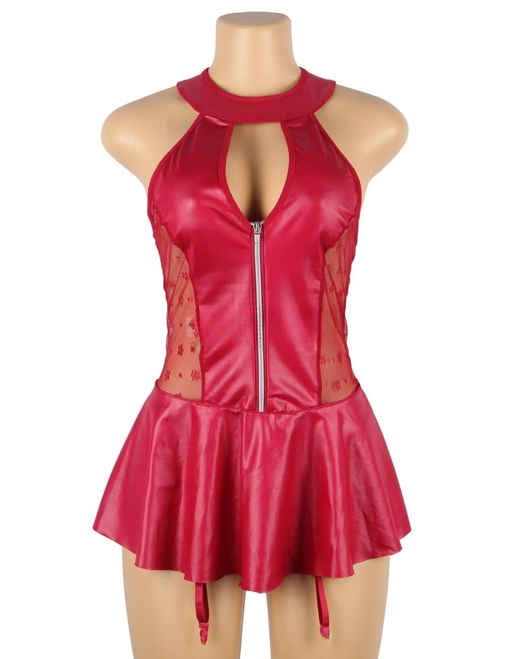 Plus Spice UP Leather Halter Babydoll Lingerie Set