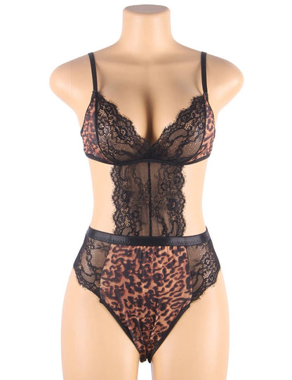 Seductions Kingdom Leopard Print Lace Teddy Bodysuit Lingerie