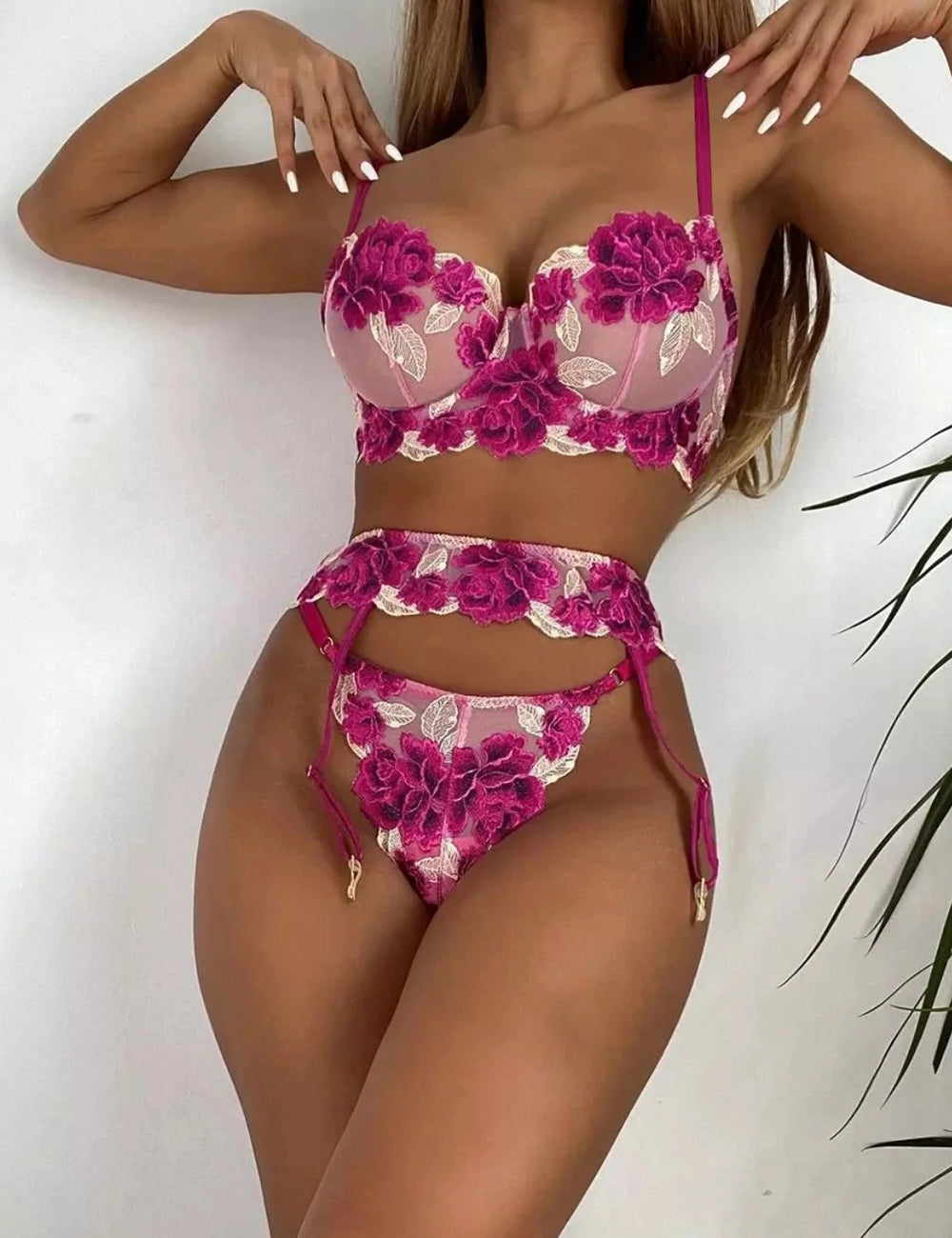 Rosy Floral Lingerie Set