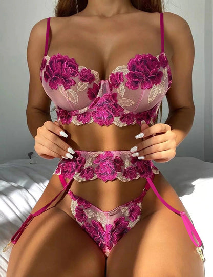 Rosy Floral Lingerie Set