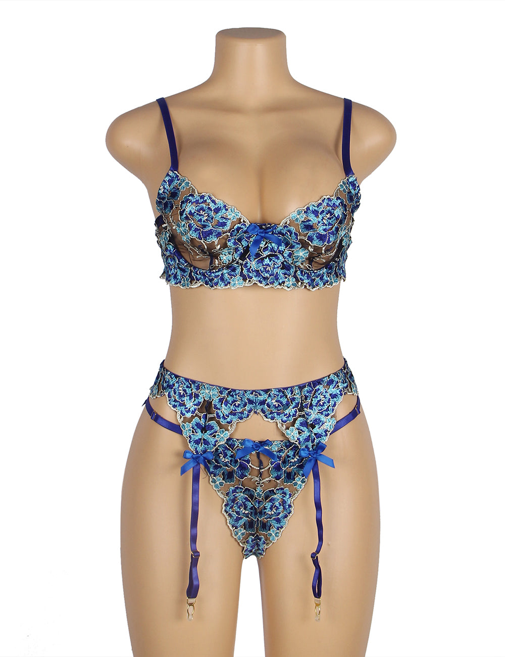 Bluewater Floral Lace Underwire Garter Bra Lingerie Set