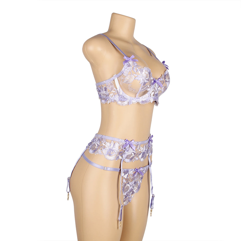 Purple Onion Floral Lace Lingerie Set