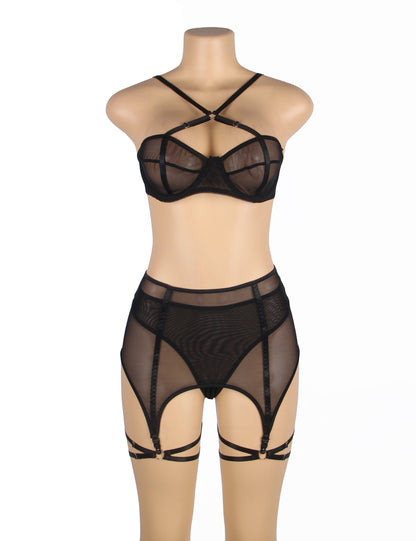 Amazing Grace Mesh Underwire Garter Lingerie Set