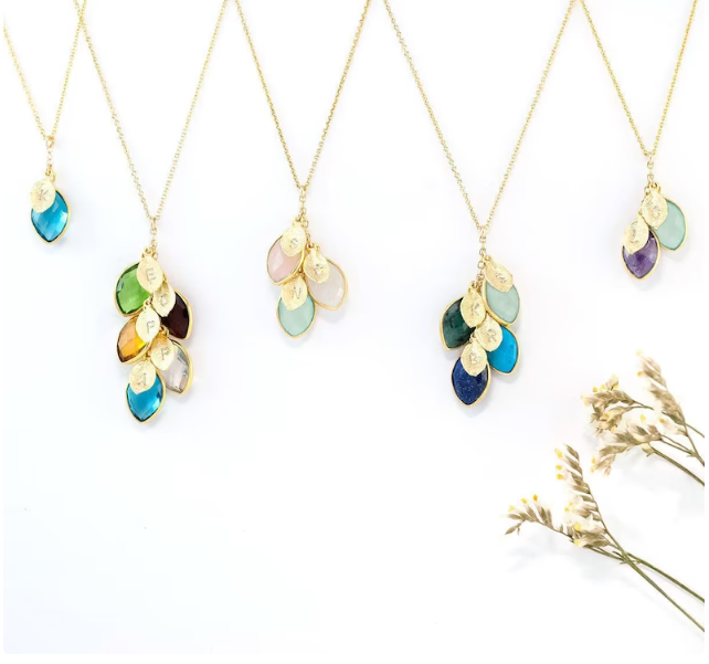 Custom Stone Leaf Necklace - Gold Plated Natural Crystal Jewelry