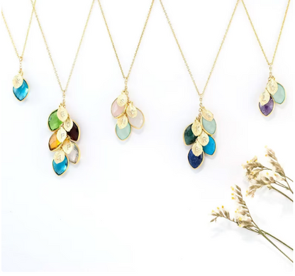 Custom Stone Leaf Necklace - Gold Plated Natural Crystal Jewelry