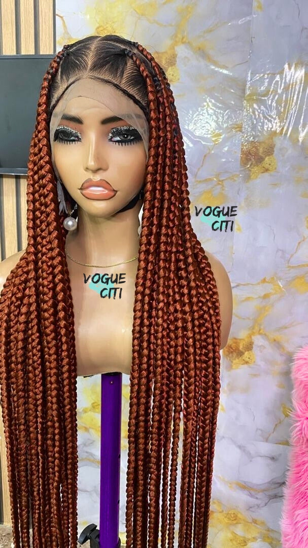 Braided wig,Knotless big braids, chunky box braids, beads, butt length braids, full lace wig for black women, custom made wig color black.