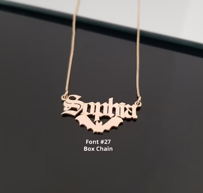 Customized Bat Themed Name Pendant