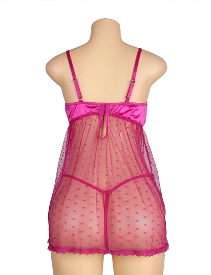 Plus Give me Love Open Front Mesh Babydoll Lingerie Set