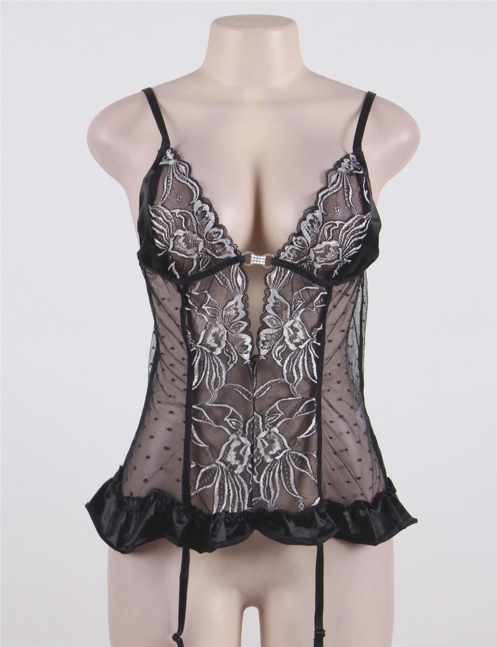 Plus Midnight Cuddle Floral See-Through Lace Babydoll Lingerie