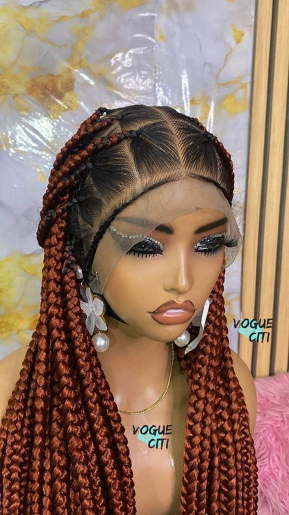 Braided wig,Knotless big braids, chunky box braids, beads, butt length braids, full lace wig for black women, custom made wig color black.