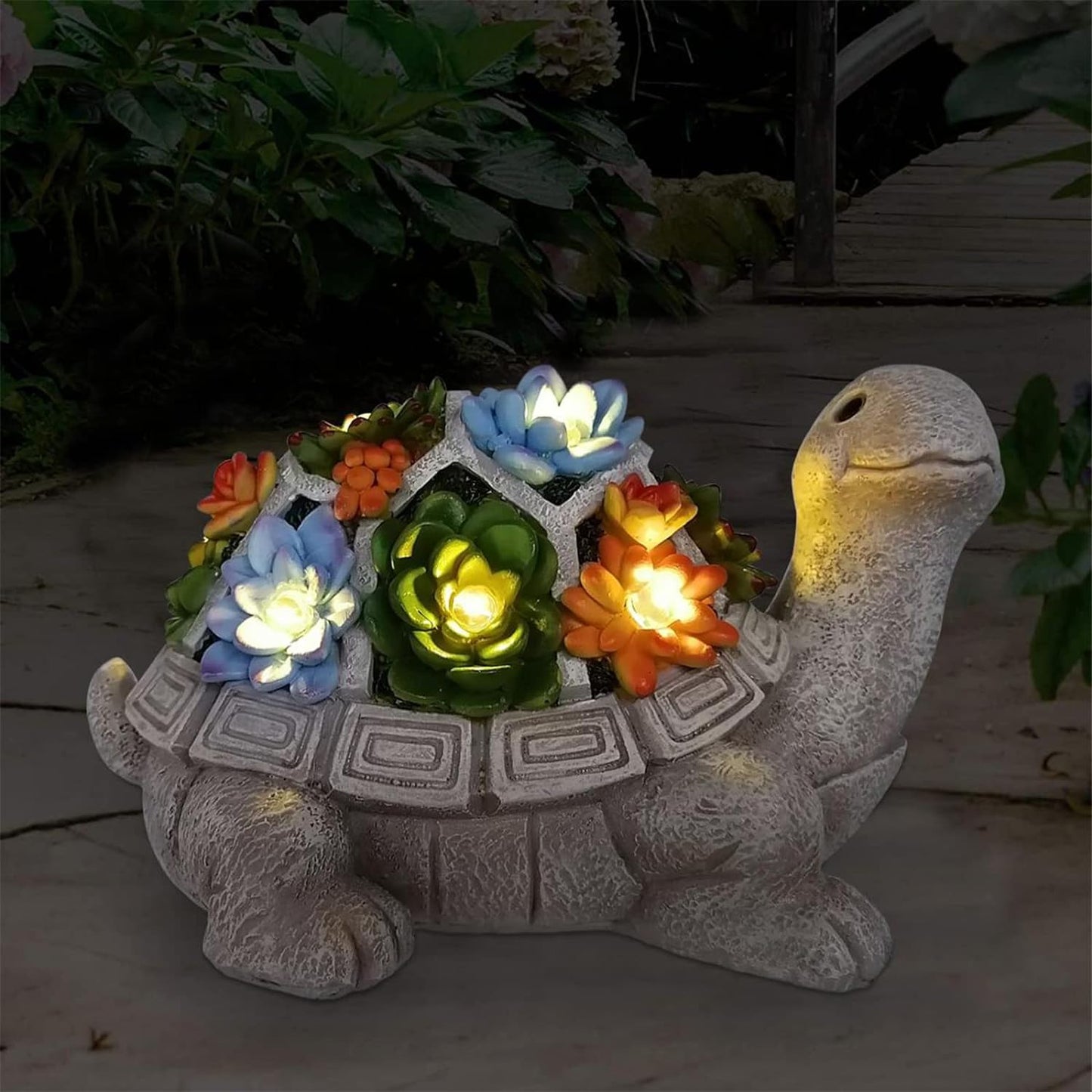 Solar Garden Outdoor Statues Turtle with Succulent and 7 LED Lights