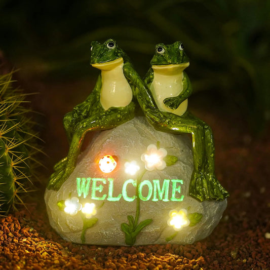 Solar Couple Frog Statue for Garden Decor - Outdoor Lawn Decor Figurines