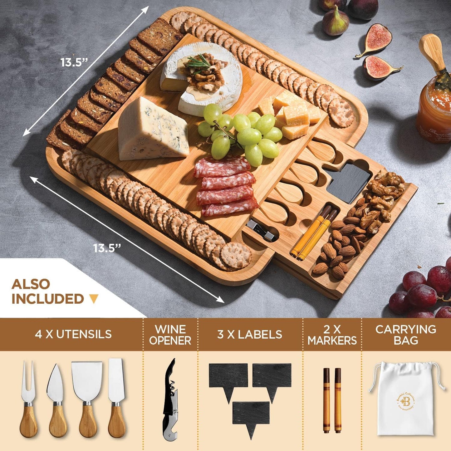 Charcuterie Boards Gift Set Large Bamboo Cheese Board Set