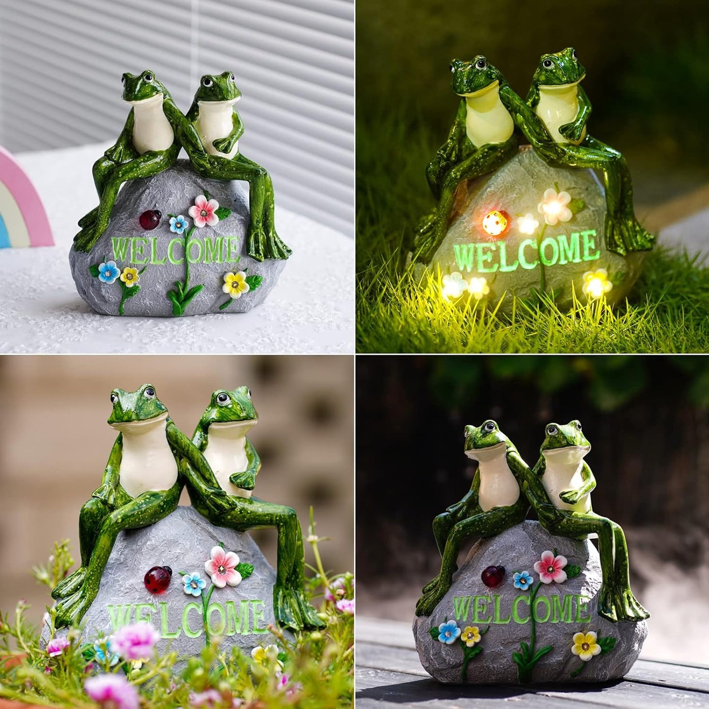 Solar Couple Frog Statue for Garden Decor - Outdoor Lawn Decor Figurines