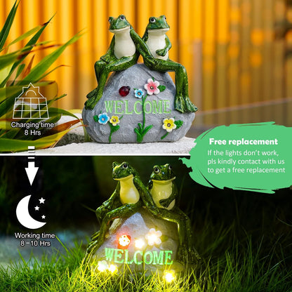 Solar Couple Frog Statue for Garden Decor - Outdoor Lawn Decor Figurines