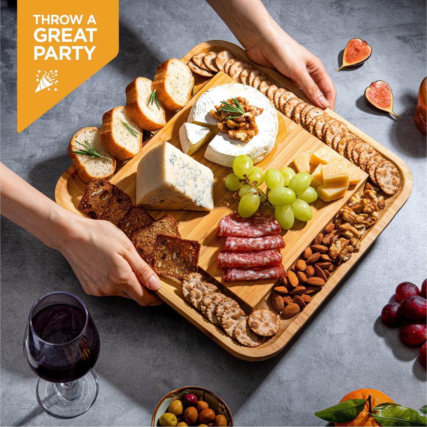 Charcuterie Boards Gift Set Large Bamboo Cheese Board Set