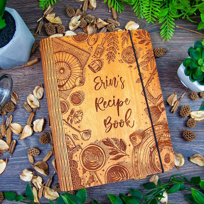 Personalized Wooden Recipe Book Binder Custom Journal Cookbook Gift (Small A6)