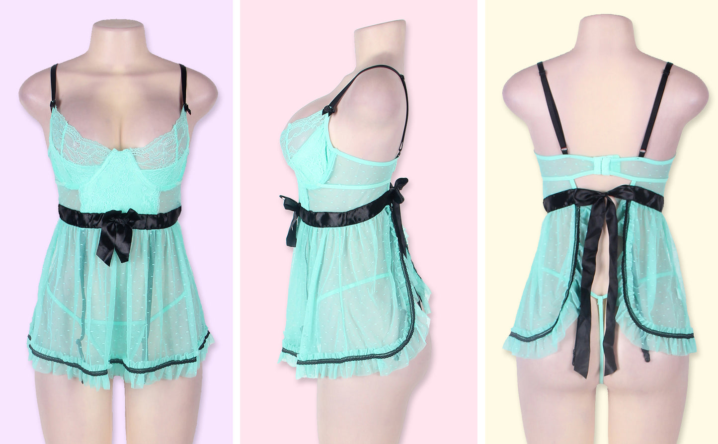 Plus Bedroom Candles Green Babydoll With Waistband Lingerie Set