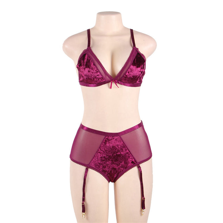 Plus Intimate Sparks Sheer Velvet Mesh Lingerie Set