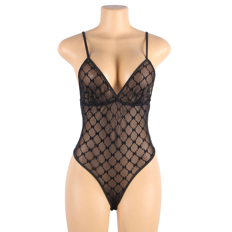 Plus Barely There Beauty Mesh Teddy Lingerie