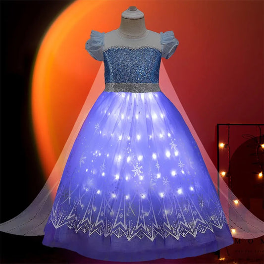 Princess Jasmine Frozen Cinderella Light Up Party Birthday Kids Costume Girls Dress