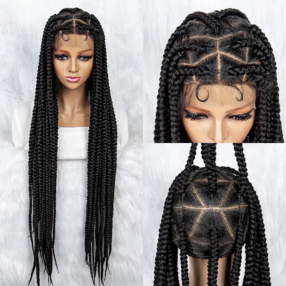 Jumbo Knotless Box Braids for Black Women Synthetic Lace Front Large Braided Wig