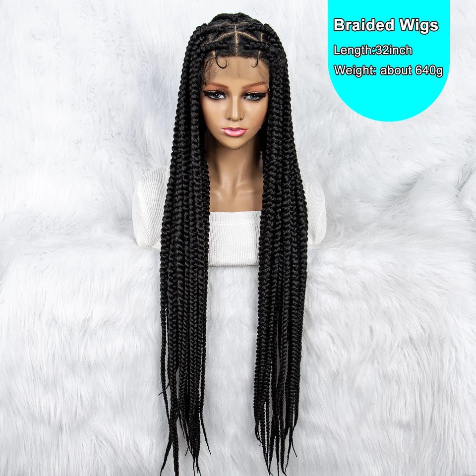 Jumbo Knotless Box Braids for Black Women Synthetic Lace Front Large Braided Wig