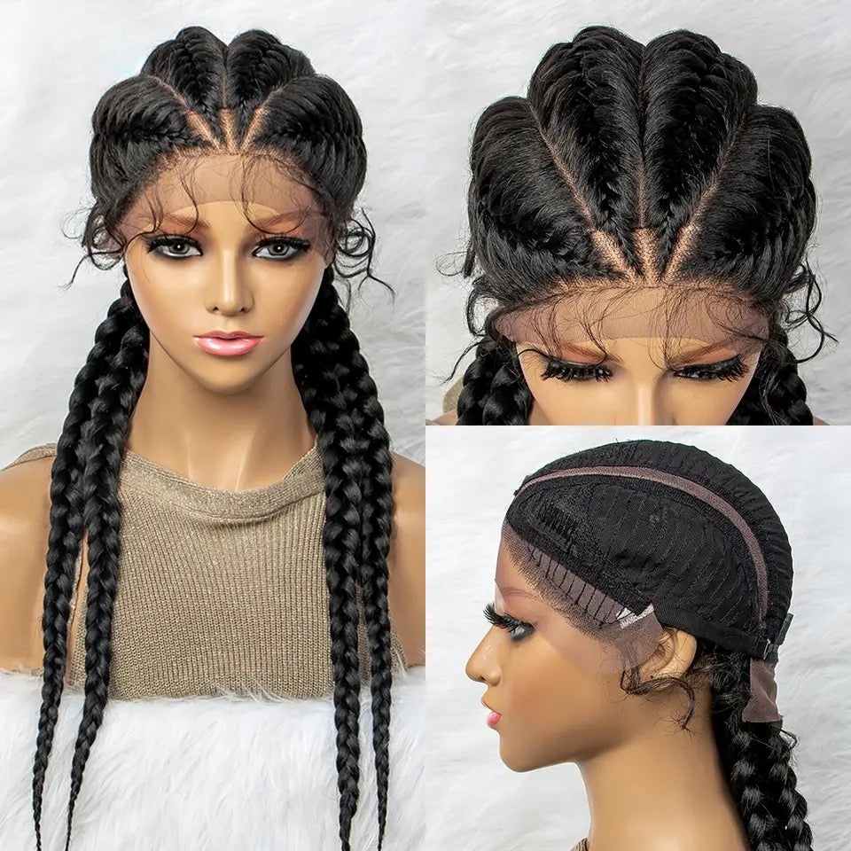 Jumbo Cornrow Braided Wigs 360 Swiss Lace Front Wig Double Dutch Braid