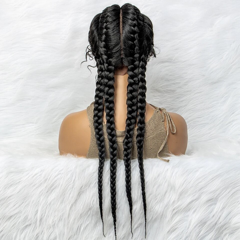 Jumbo Cornrow Braided Wigs 360 Swiss Lace Front Wig Double Dutch Braid