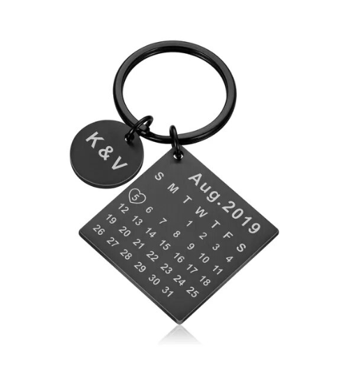 Engraved Stainless Steel Calendar Date Keychain - Personalized Wedding Anniversary Gift for Boyfriend or Husband