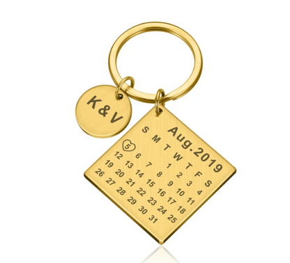 Engraved Stainless Steel Calendar Date Keychain - Personalized Wedding Anniversary Gift for Boyfriend or Husband