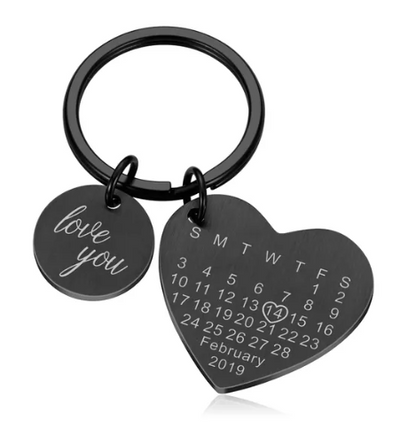 Engraved Stainless Steel Calendar Date Keychain - Personalized Wedding Anniversary Gift for Boyfriend or Husband