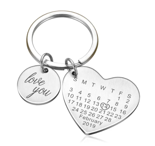 Engraved Stainless Steel Calendar Date Keychain - Personalized Wedding Anniversary Gift for Boyfriend or Husband