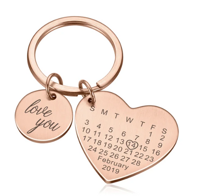 Engraved Stainless Steel Calendar Date Keychain - Personalized Wedding Anniversary Gift for Boyfriend or Husband