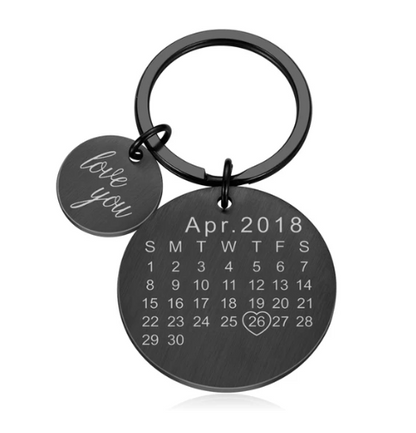 Engraved Stainless Steel Calendar Date Keychain - Personalized Wedding Anniversary Gift for Boyfriend or Husband