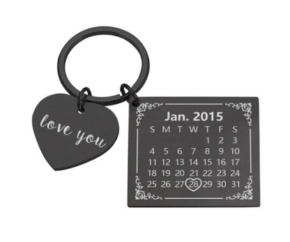 Engraved Stainless Steel Calendar Date Keychain - Personalized Wedding Anniversary Gift for Boyfriend or Husband