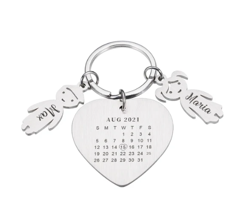 Engraved Stainless Steel Calendar Date Keychain - Personalized Wedding Anniversary Gift for Boyfriend or Husband